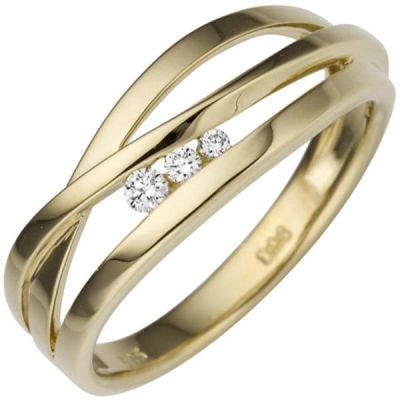 54 - Damen Ring breit 585 Gold Gelbgold 3 Diamanten 0,08ct. | 50439 / EAN:4053258347935