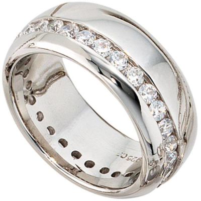 54 - Damen Ring breit aus 925 Sterling Silber rhodiniert mit Zirkonia rundum | 36420 / EAN:4053258099148