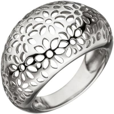 54 - Damen Ring breit mit Blumen Muster aus 925 Sterling Silber | 46372 / EAN:4053258316276