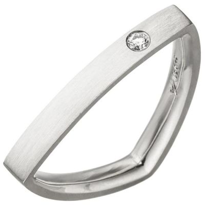 54 - Damen Ring dreieckig Dreieck 950 Platin matt 1 Diamant Brillant | 50742