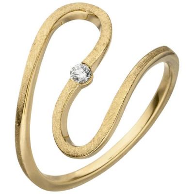 54 - Damen Ring geschlängelt 585 Gelbgold eismatt 1 Diamant Brillant 0,05ct. | 52563 / EAN:4053258471234