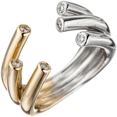 54 - Damen Ring offen 585 Gelbgold Weißgold bicolor 6 Diamanten | 29321 / EAN:4053258040324