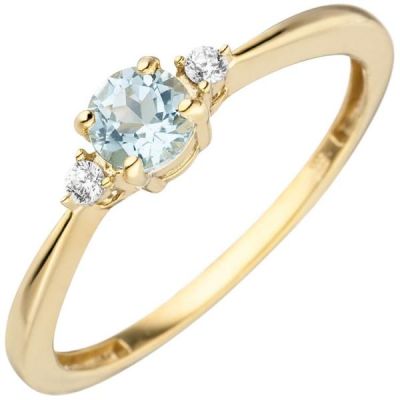 54 - Damen Ring schmal 333 Gelbgold 1 Blautopas hellblau blau 2 Zirkonia | 53334 / EAN:4053258523766