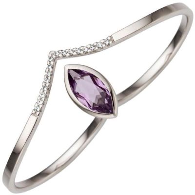 54 - Damen Zweifinger Ring 333 Gold Weißgold 1 Amethyst 16 Zirkonia | 49989 / EAN:4053258348147