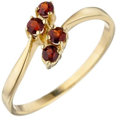 56 - Damen Ring 375 Gelbgold 4 Granate rot Goldring Granatring | 49228 / EAN:4053258340714