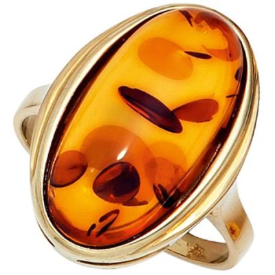 56 - Damen Ring 375 Gold Gelbgold 1 Bernstein-Cabochon, orange | 39715 / EAN:4053258234747