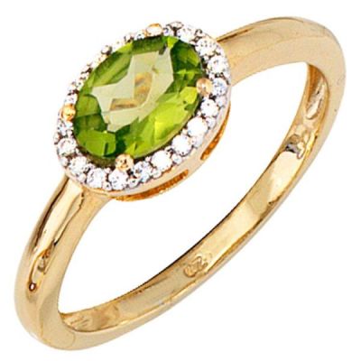 56 - Damen Ring 585 Gelbgold bicolor Peridot grün 20 Diamanten Peridotring | 37813 / EAN:4053258052969