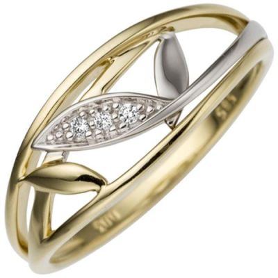 56 - Damen Ring 585 Gelbgold Weißgold bicolor, 3 Diamanten | 50436 / EAN:4053258349014