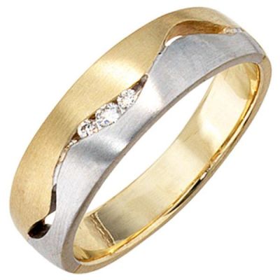 56 - Damen Ring 585 Gelbgold Weißgold bicolor matt 3 Diamanten | 37513 / EAN:4053258045015