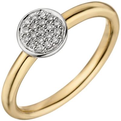 56 - Damen Ring 585 Gelbgold Weißgold mit 9 Diamanten | 50718 / EAN:4053258358405