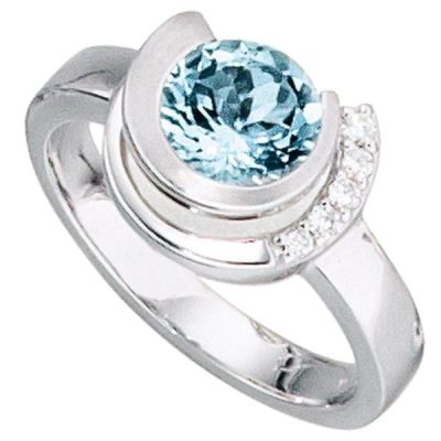 56 - Damen Ring 585 Weißgold 1 Aquamarin blau 5 Diamanten | 29412 / EAN:4053258053614