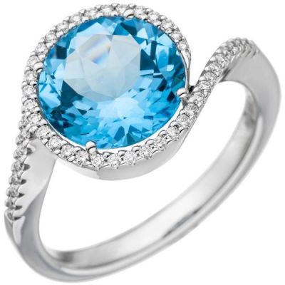 56 - Damen Ring 585 Weißgold 1 Blautopas blau 47 Diamanten | 48770 / EAN:4053258341957