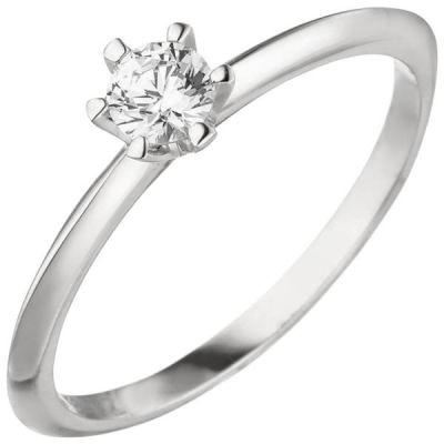 56 - Damen Ring 585 Weißgold 1 Diamant Brillant 0,15 ct. Diamantring Solitär | 50848 / EAN:4053258363089