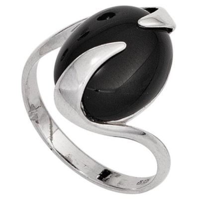 56 - Damen Ring 925 Sterling Silber rhodiniert 1 Onyx schwarz | 43370 / EAN:4053258265116