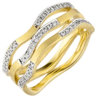 56 - Damen Ring breit 585 Gold Gelbgold matt 42 Diamanten Brillanten | 50343 / EAN:4053258352595