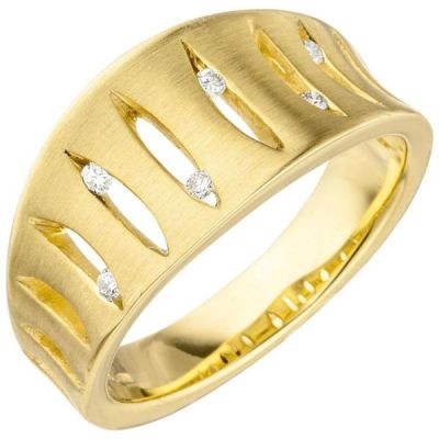 56 - Damen Ring breit 585 Gold Gelbgold matt 6 Diamanten Brillanten | 50338 / EAN:4053258352458