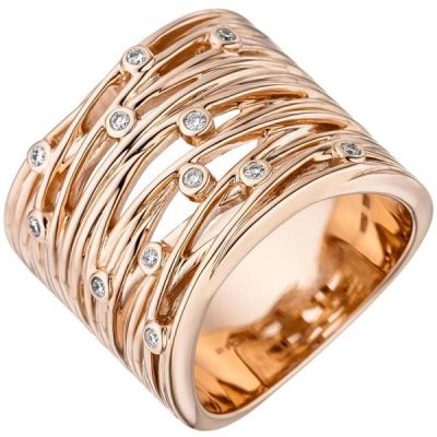 56 - Damen Ring breit 585 Gold Rotgold 12 Diamanten 0,14ct. | 48613 / EAN:4053258330524