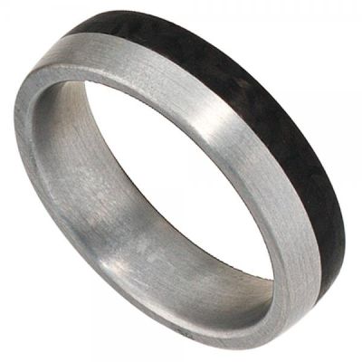 56 - Partner Ring Edelstahl matt, mit Carbon | 37931 / EAN:4053258087503