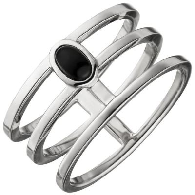 58 - Damen Ring 3-reihig breit 925 Sterling Silber 1 Onyx Onyxring | 51131 / EAN:4053258365045