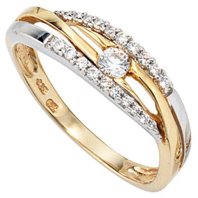 58 - Damen Ring 333 Gelbgold Weißgold bicolor, mit Zirkonia, Goldring | 37653 / EAN:4053258046906