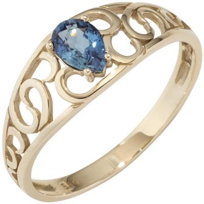 58 - Damen Ring 585 Gold Gelbgold 1 Safir blau Goldring | 44873 / EAN:4053258290354