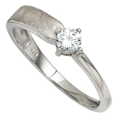 58 - Damen Ring 925 Sterling Silber rhodiniert eismatt 1 Zirkonia | 40741 / EAN:4053258239858