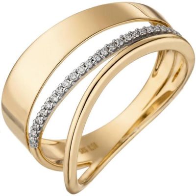 58 - Damen Ring breit mehrreihig 585 Gold Gelbgold 24 Diamanten | 50720 / EAN:4053258358481