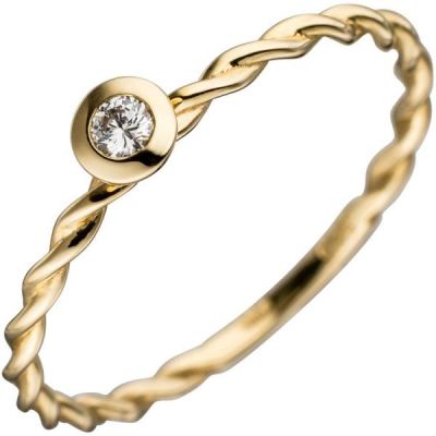 58 - Damen Ring gedreht 585 Gold Gelbgold 1 Diamant Brillant 0,05ct. | 44896 / EAN:4053258291153