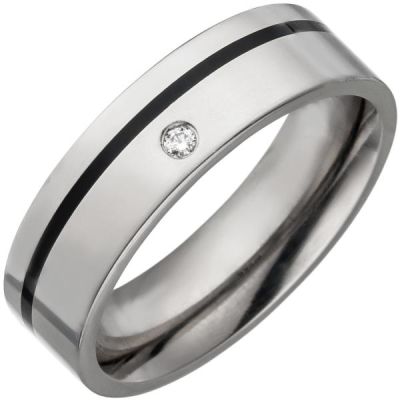 58 - Partner Ring Titan mit Keramik schwarz 1 Diamant Brillant | 48965 / EAN:4053258336496