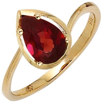 60 - Damen Ring 585 Gold Gelbgold 1 Granat rot Goldring Granatring Tropfen | 39705 / EAN:4053258234624