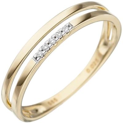 60 - Damen Ring 585 Gold Gelbgold 5 Diamanten, Goldring | 48744 / EAN:4053258333051