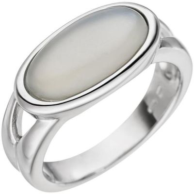 60 - Damen Ring 585 Gold Weißgold 1 Mondstein-Cabochon Weißgoldring | 48604 / EAN:4053258330340