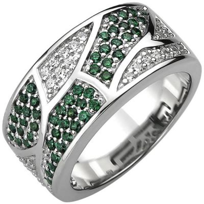 60 - Damen Ring 925 Sterling Silber 85 Zirkonia grün und weiß | 52723 / EAN:4053258510858