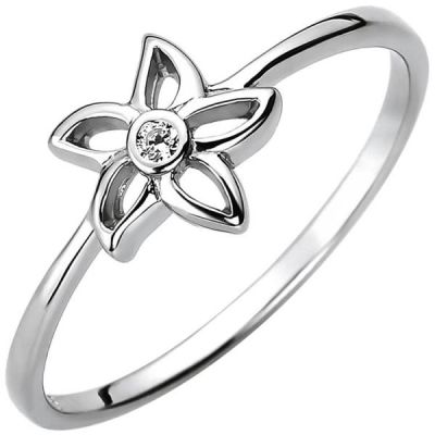 60 - Damen Ring Blume 925 Sterling Silber 1 Zirkonia | 52669 / EAN:4053258505311