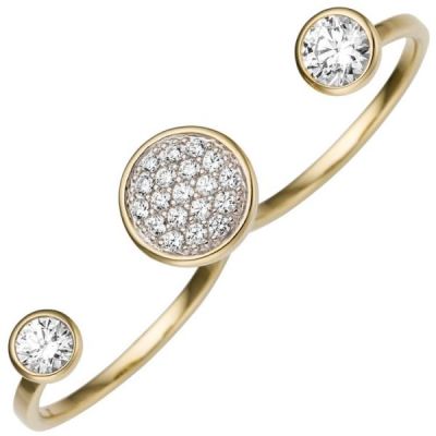 60 - Damen Zweifinger Ring 333 Gelbgold 21 Zirkonia Goldring | 49991 / EAN:4053258348260