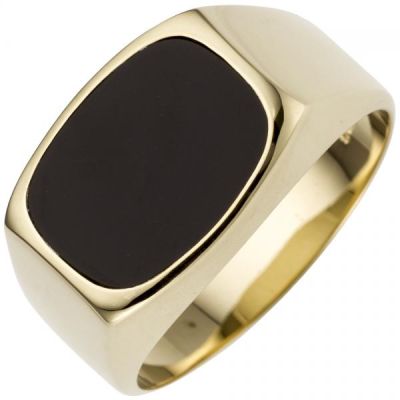 60 - Herren Ring 585 Gold Gelbgold, 1 Onyx Herrenring | 53095 / EAN:4053258514184