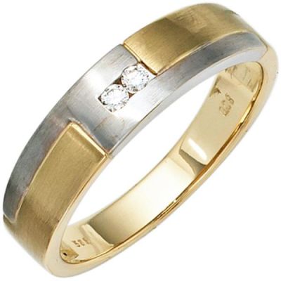 62 - Herren Ring 585 Gold Gelbgold Weißgold mattiert 2 Diamanten Brillanten | 34985 / EAN:4053258085936