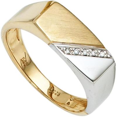 66 - Herren Ring 585 Gold Gelbgold Weißgold bicolor 5 Diamanten Herrenring | 45745 / EAN:4053258300268