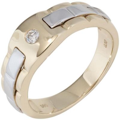 66 - Herren Ring 585 Gold Gelbgold Weißgold Diamant Brillant | 44872 / EAN:4053258290286