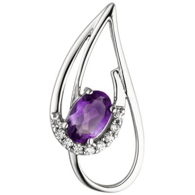 Anhänger 333 Gold Weißgold 9 Zirkonia 1 Amethyst lila violett GoldAnhänger | 51853 / EAN:4053258461976