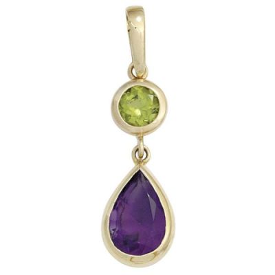 Anhänger 585 Gelbgold 1 Peridot grün 1 Amethyst violett | 42445 / EAN:4053258250860