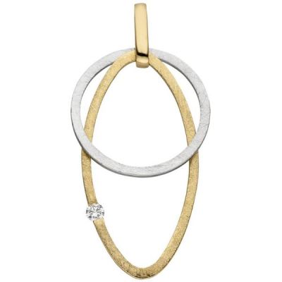 Anhänger 585 Gold Gelbgold Weißgold bicolor eismatt 1 Diamant Brillant | 52565 / EAN:4053258471371