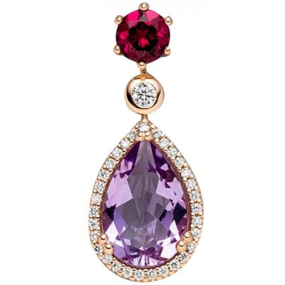 Anhänger 585 Gold Rotgold Amethyst Rhodolith 32 Diamanten | 54308 / EAN:4053258543955