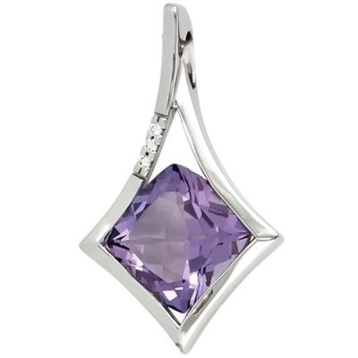 Anhänger 585 Gold Weißgold 1 Amethyst violett 3 Diamanten Brillanten | 35861 / EAN:4053258054536