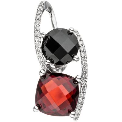 Anhänger 585 Gold Weißgold 29 Diamanten Brillanten 1 Granat rot 1 Onyx | 46740 / EAN:4053258315934