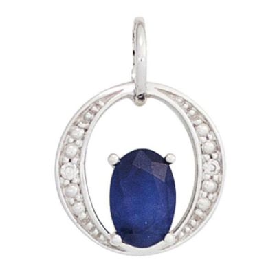 Anhänger 585 Weißgold 1 blauer Safir 2 Diamanten Brillanten 0,01ct. | 42494 / EAN:4053258252093