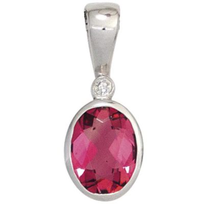 Anhänger 585 Weißgold 1 rosa Turmalin 1 Diamant 0,01ct. | 42460 / EAN:4053258251232