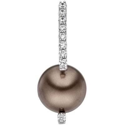 Anhänger 925 Sterling Silber 1 braune Perle 9 Zirkonia | 48724 / EAN:4053258332368