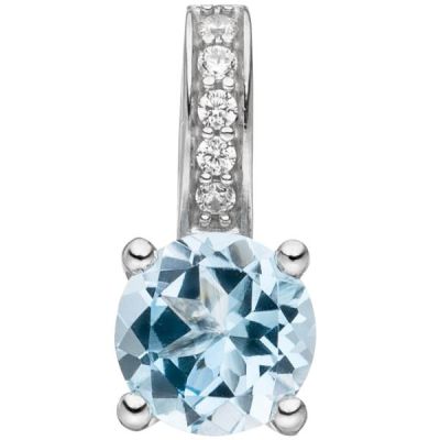 Anhänger 925 Sterling Silber 5 Zirkonia 1 Blautopas hellblau blau | 53365 / EAN:4053258522769