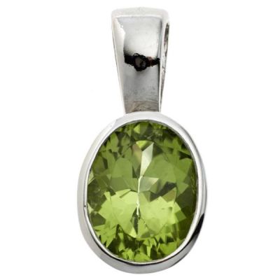 Anhänger 925 Sterling Silber rhodiniert 1 Peridot grün 15,5 mm | 40148 / EAN:4053258227688